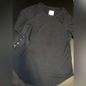 CHASER Waffle Knit Henley Thermal Black Long Sleeved Button up Cuffs Size M EUC